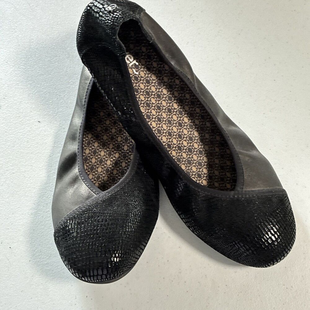Revere Orthotic Comfort Shoes Women 11 Ballet Flat Black Leather Metallic Lizard